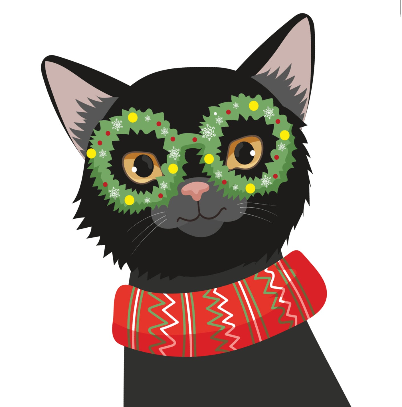 Black Cat Wreath Glasses Christmas Card