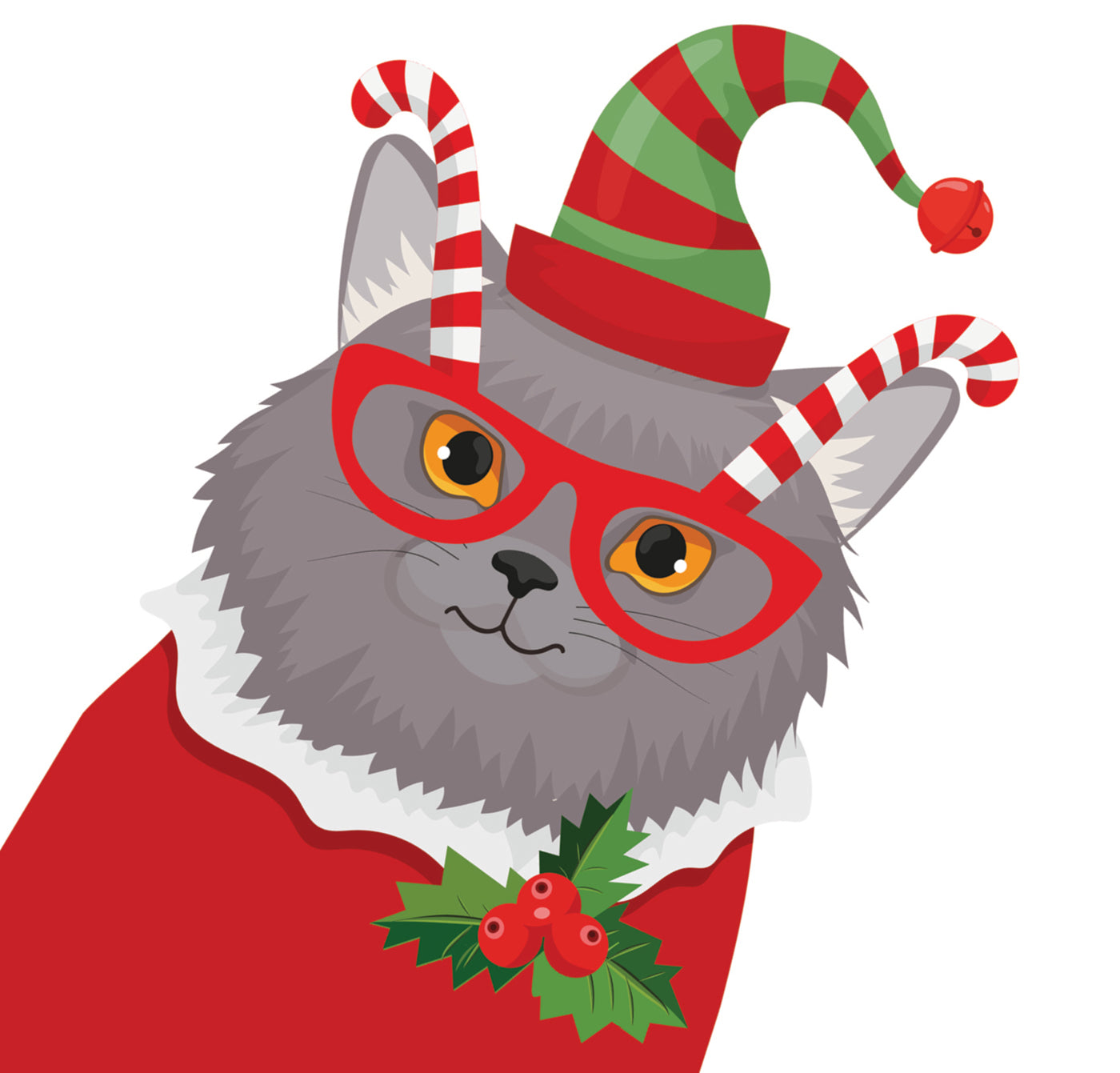 Candy Cane Cat Christmas Card