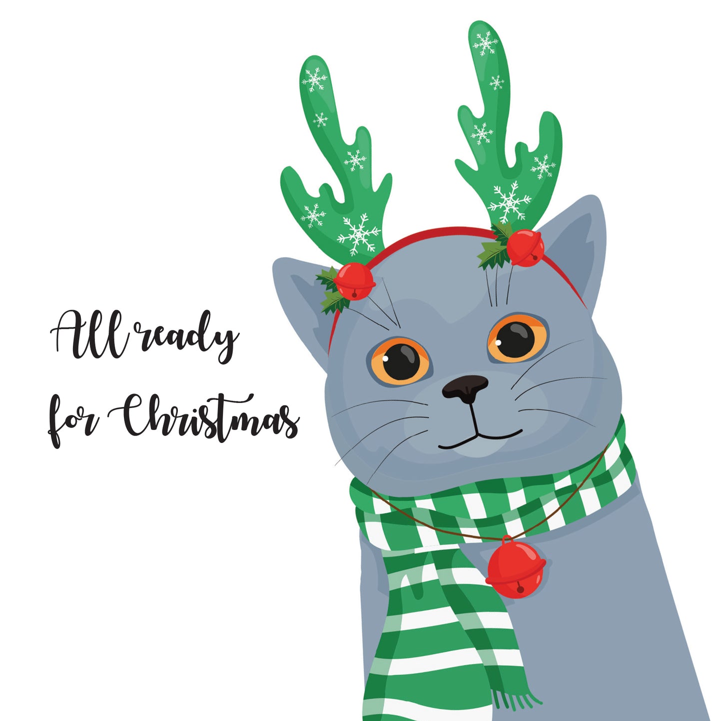 Grey Cat Christmas Card
